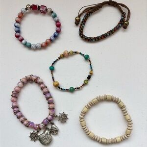 Beaded Boho Bracelet Set - Multicolor and Natural Tones